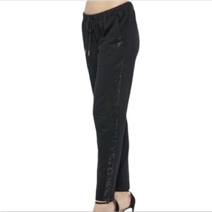 VOCAL crystal stones stripped joggers pants M black